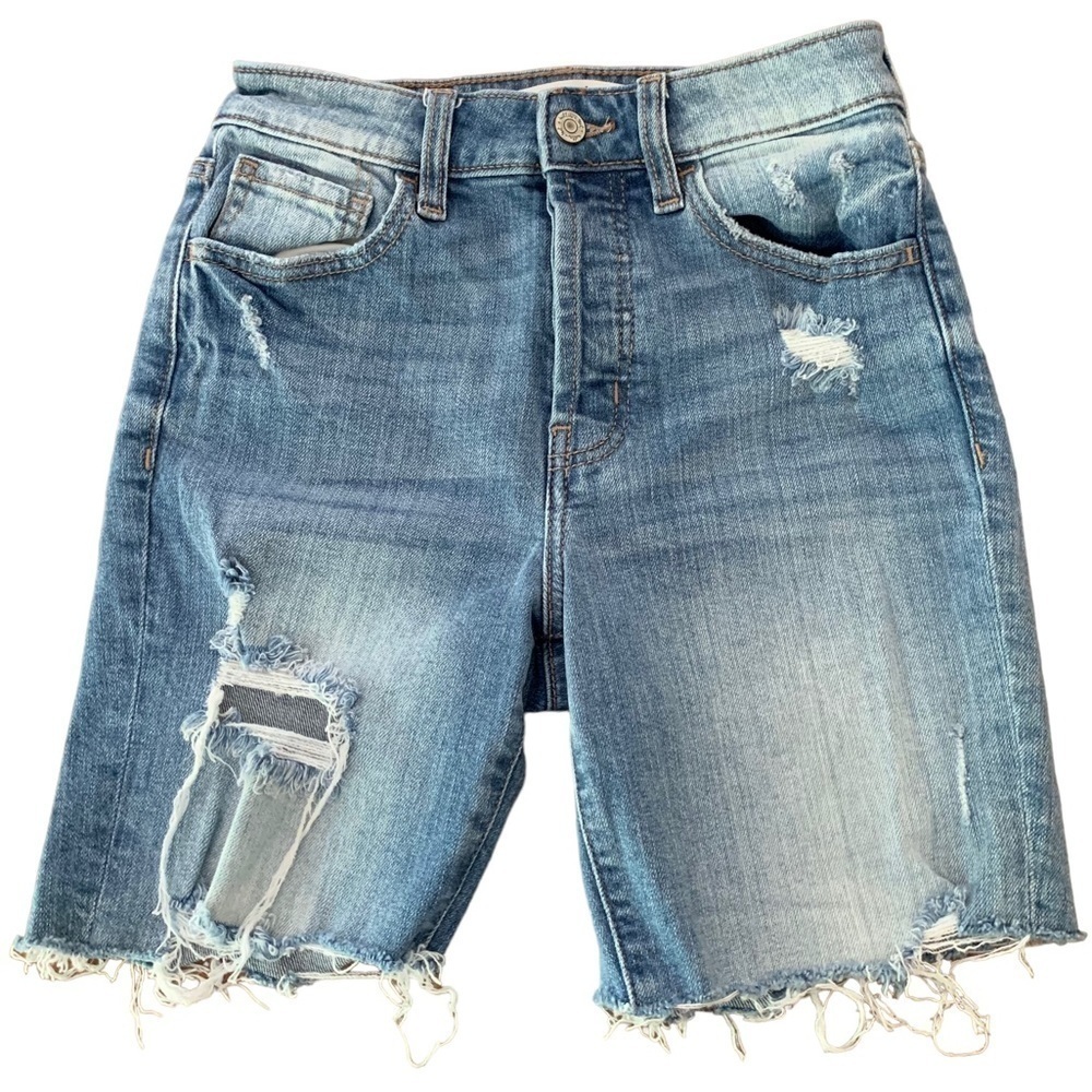 WILLOW Root The Mom Fit Bermuda Buttonfly Jean Shorts Sz 25